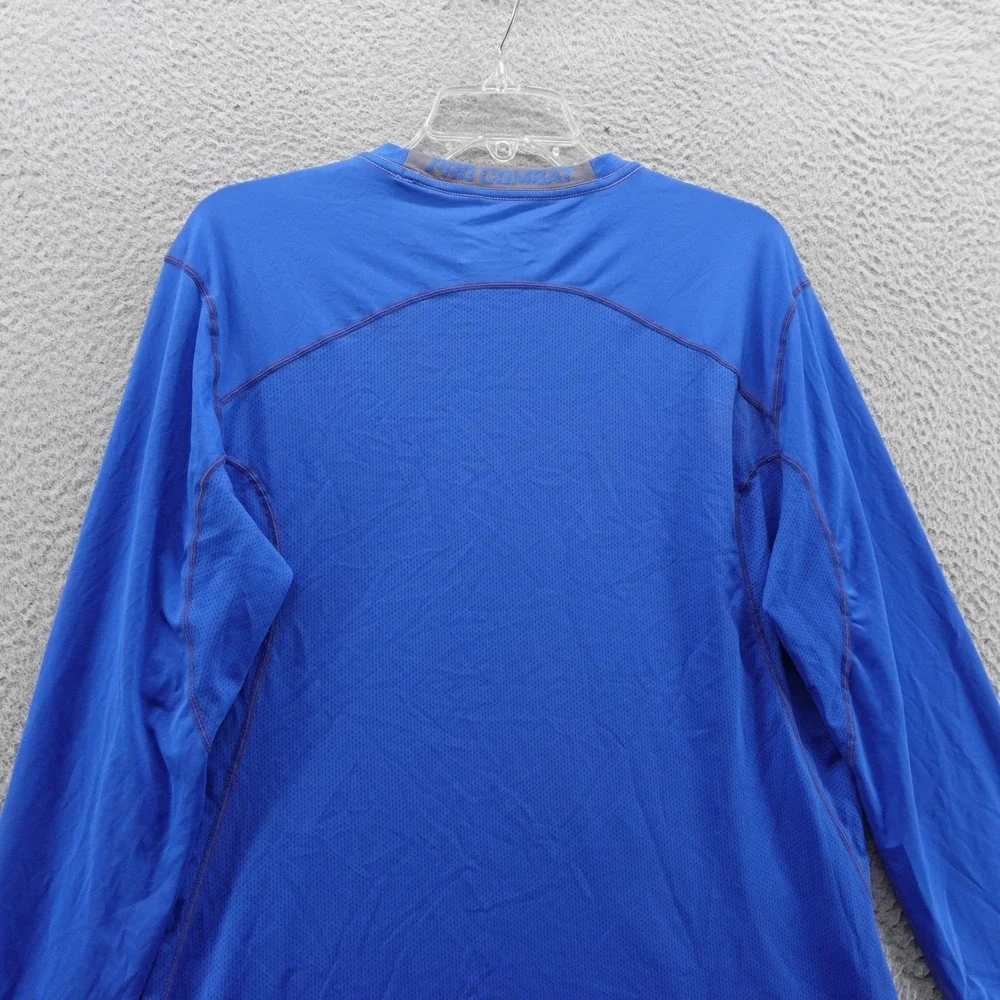 Nike Pro Combat Mens Long Sleeve Dri Fit T Shirt Large Blue Crew Neck Athletic‎
